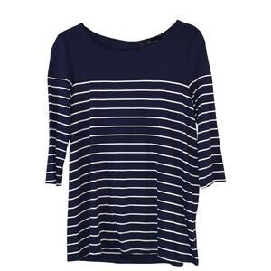 Laila Jayde Taranto Top Small NWT Navy Stripe Button Back 3/4 Sleeve Coastal